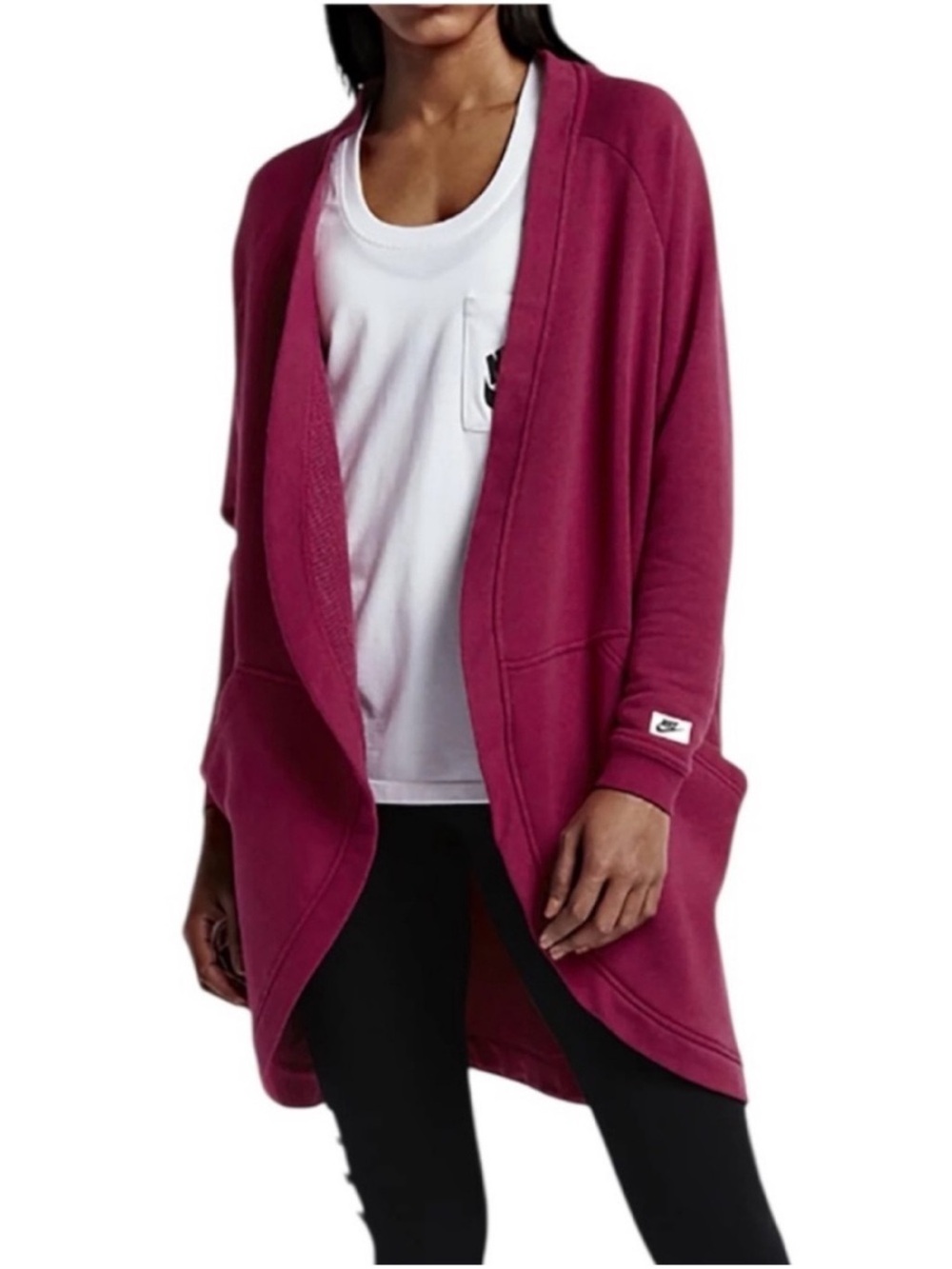 VTG Nike Y2K Cardigan Open
Front Pocket Athletic Sweater
Swoosh French Terry S